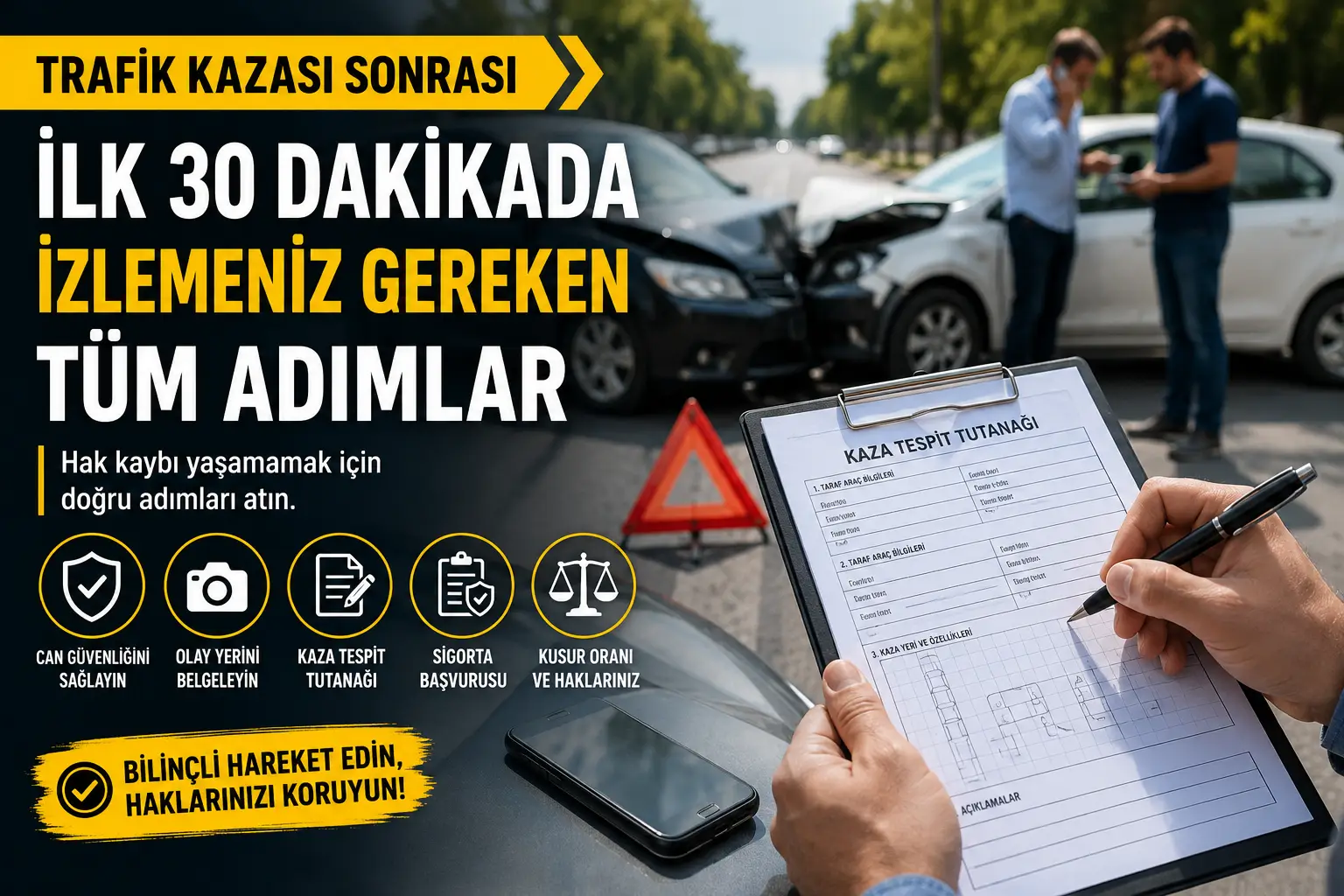 Trafik Kazası Sonrası İlk 30 Dakikada Ne Yapılmalı? Adım Adım Hukuki Rehber